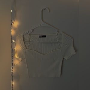 Sweater Cream Crop top. Unique Neck Line.